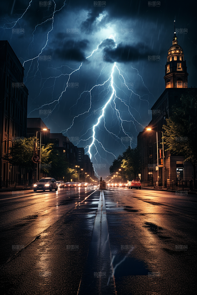 暴雨闪电雷暴自然灾害摄影图