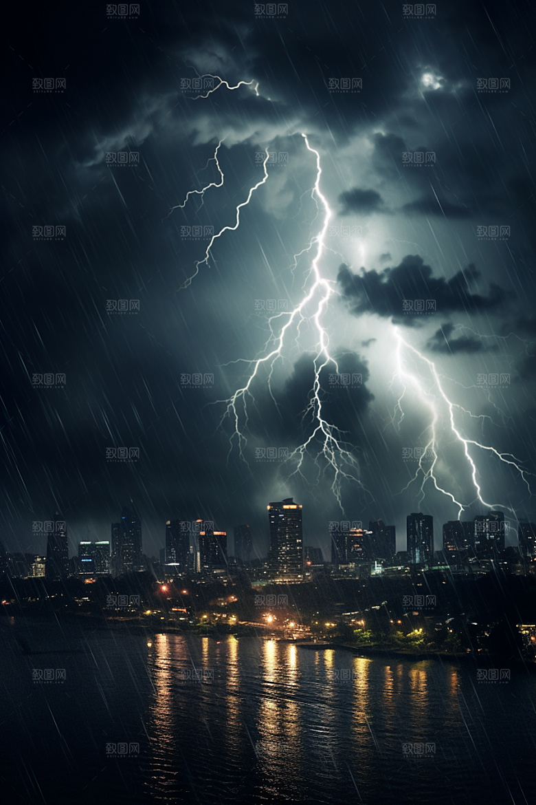 暴雨闪电自然现象电闪雷鸣摄影图