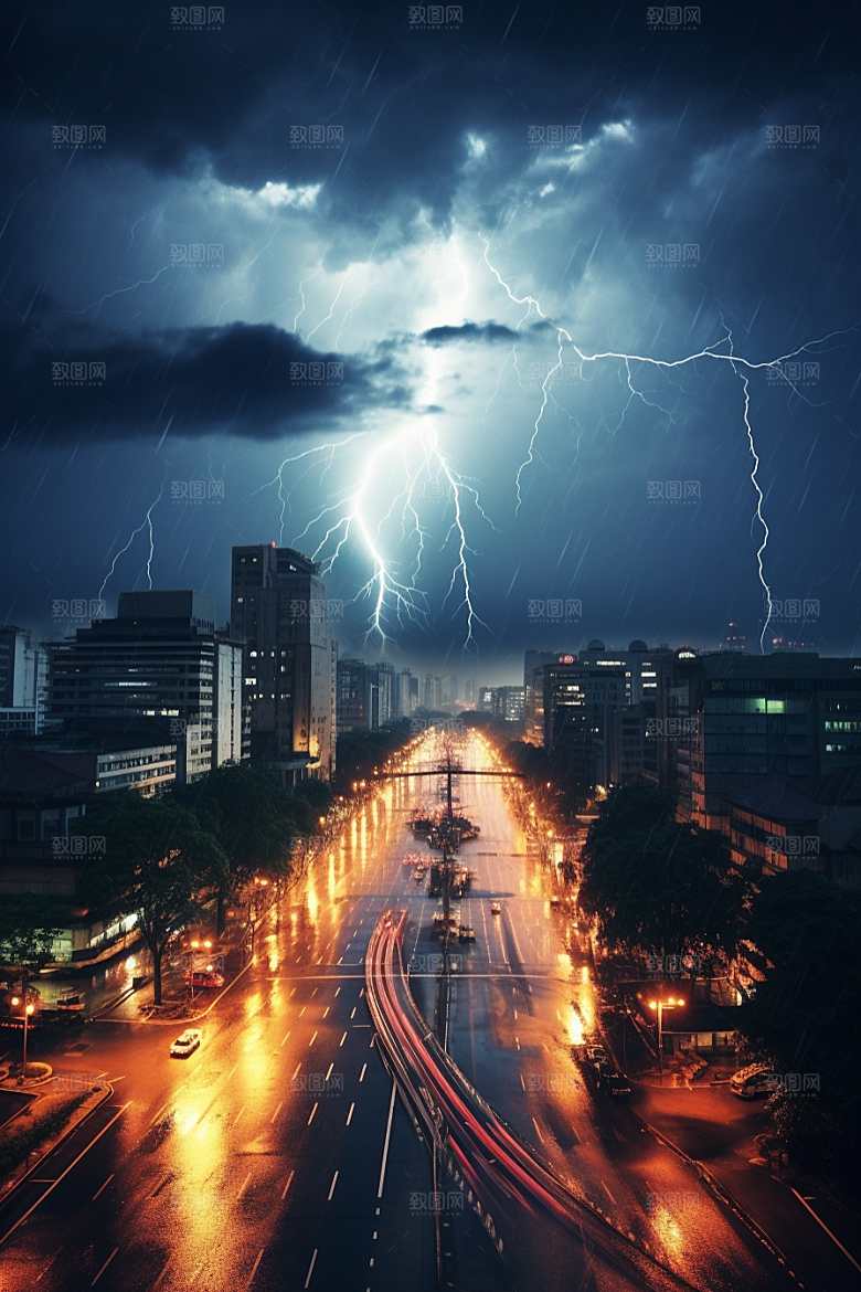 暴雨闪电自然现象气象摄影图