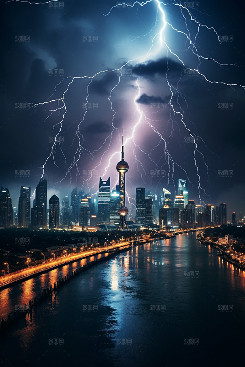 暴雨闪电雷暴气象摄影图
