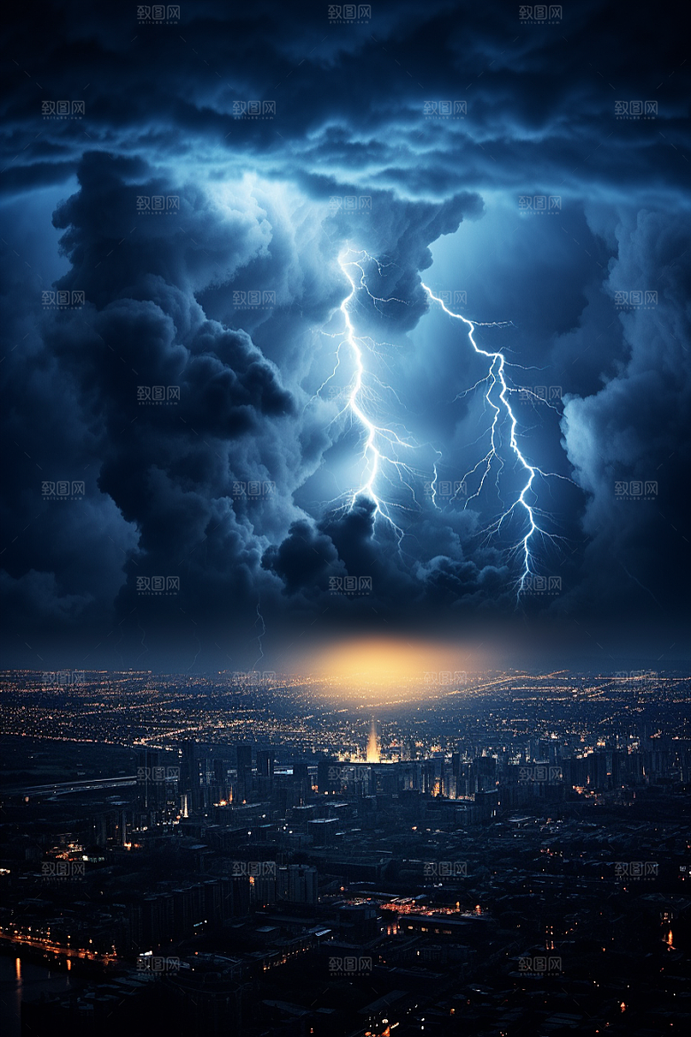 暴雨闪电雷雨电闪雷鸣摄影图