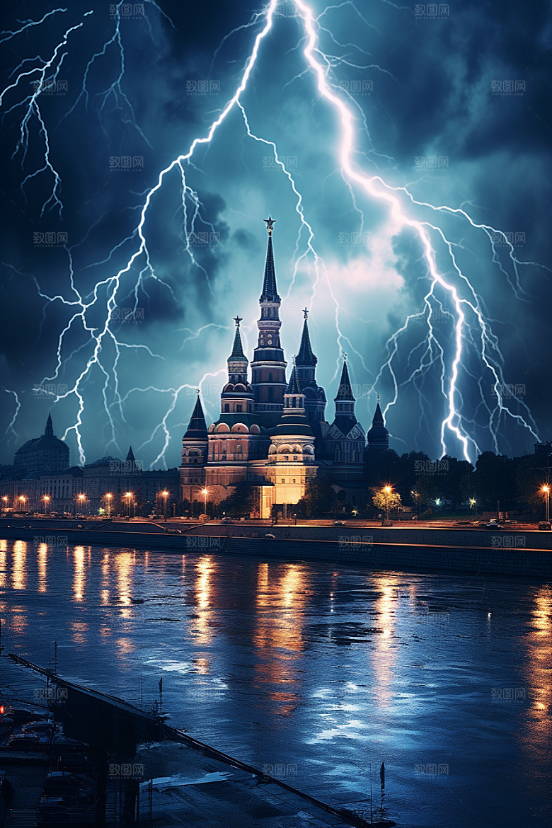 暴雨闪电雷雨自然现象摄影图