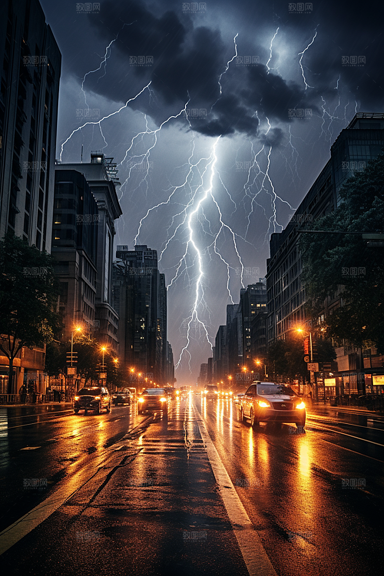 暴雨闪电极端天气雷暴摄影图