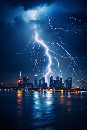 暴雨闪电自然现象自然灾害摄影图