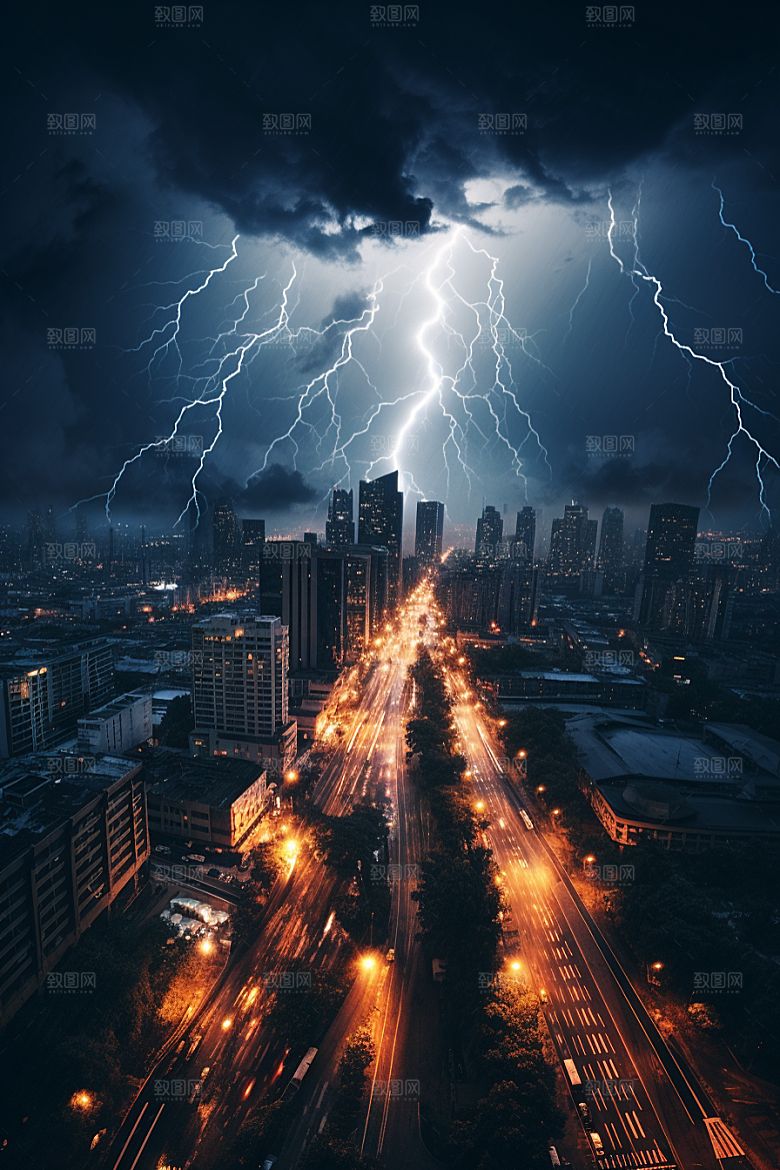 暴雨闪电电闪雷鸣自然现象摄影图