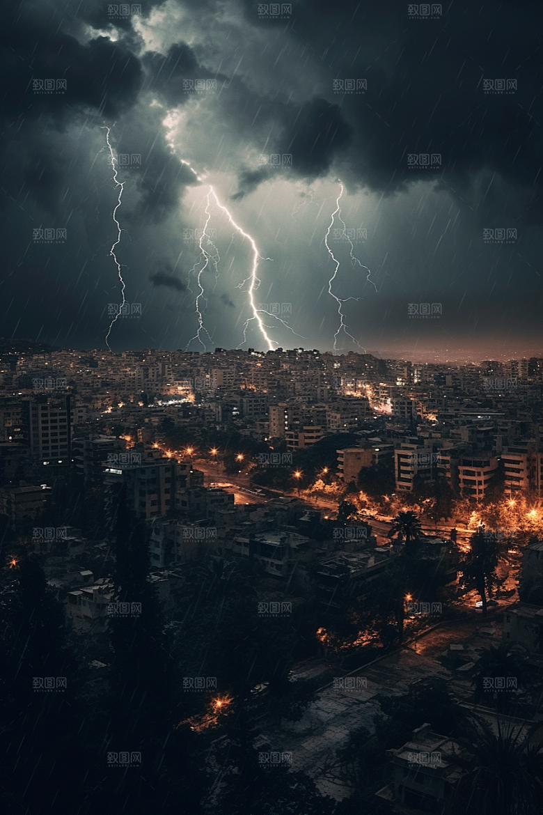 暴雨闪电高清极端天气摄影图