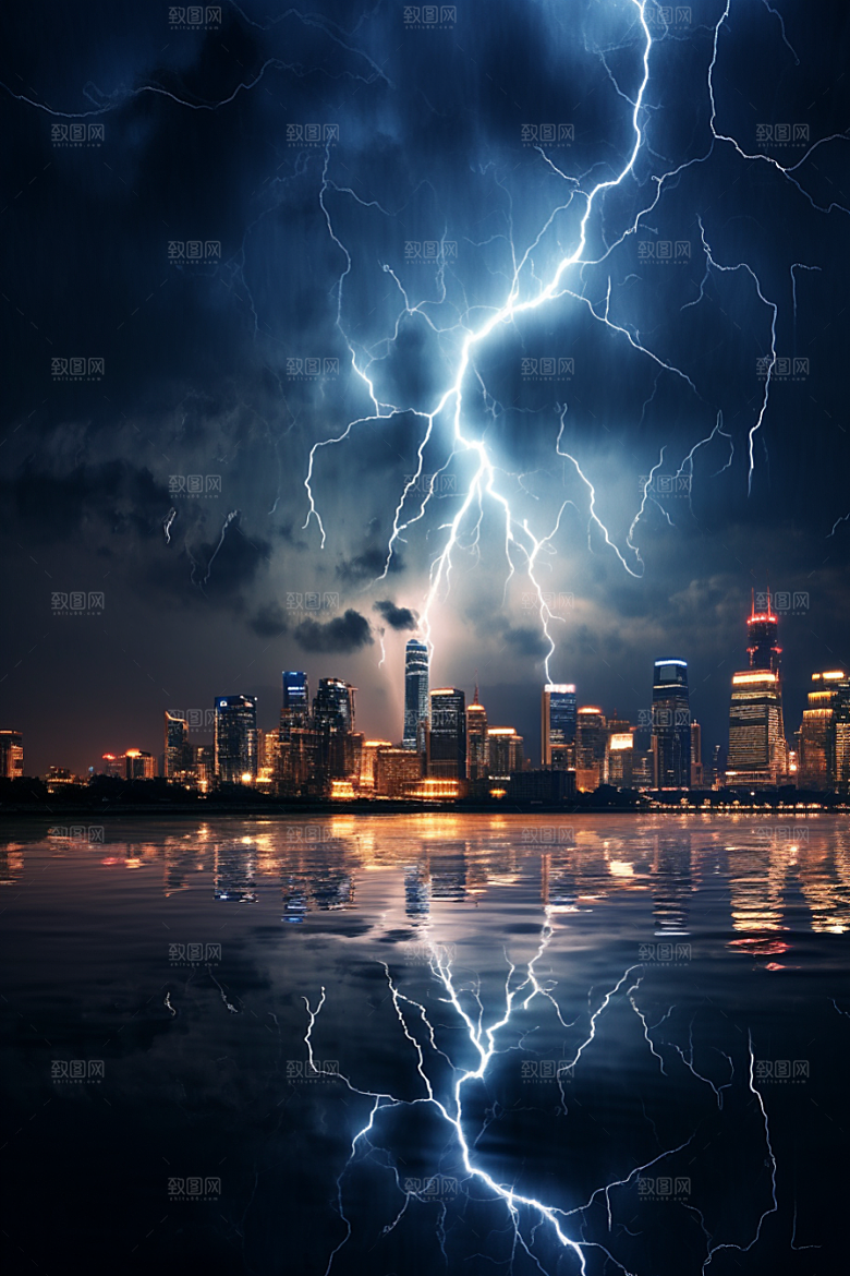暴雨闪电极端天气雷暴摄影图