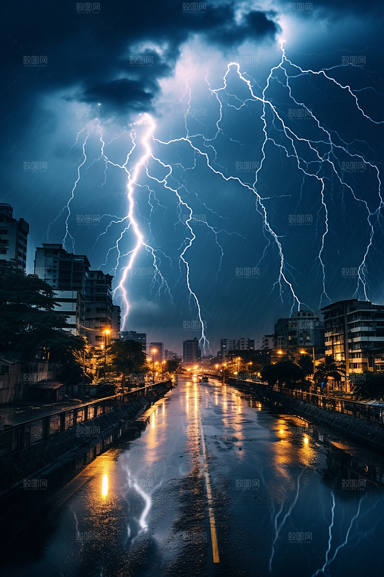 暴雨闪电高清气象摄影图
