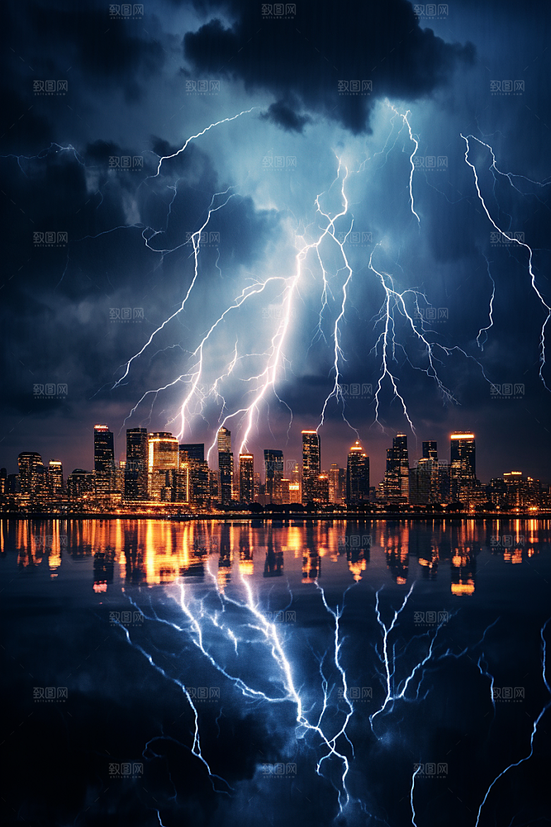 暴雨闪电自然灾害电闪雷鸣摄影图