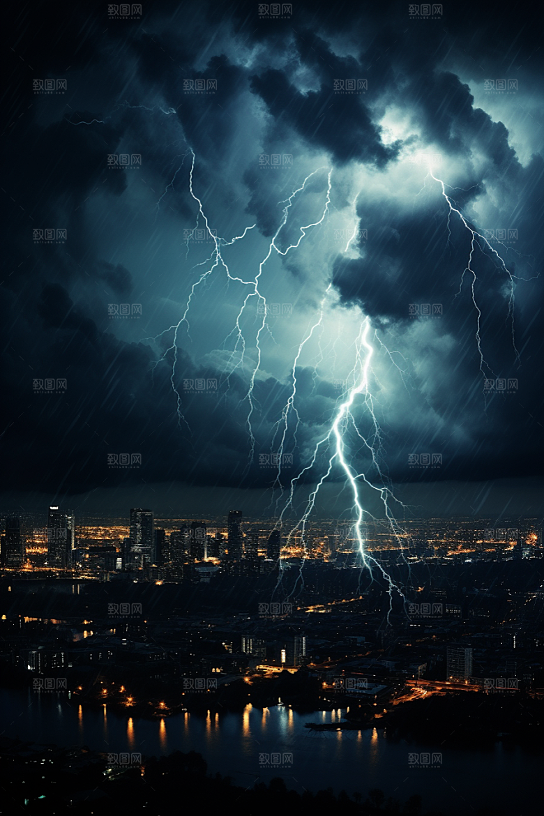 暴雨闪电雷雨极端天气摄影图