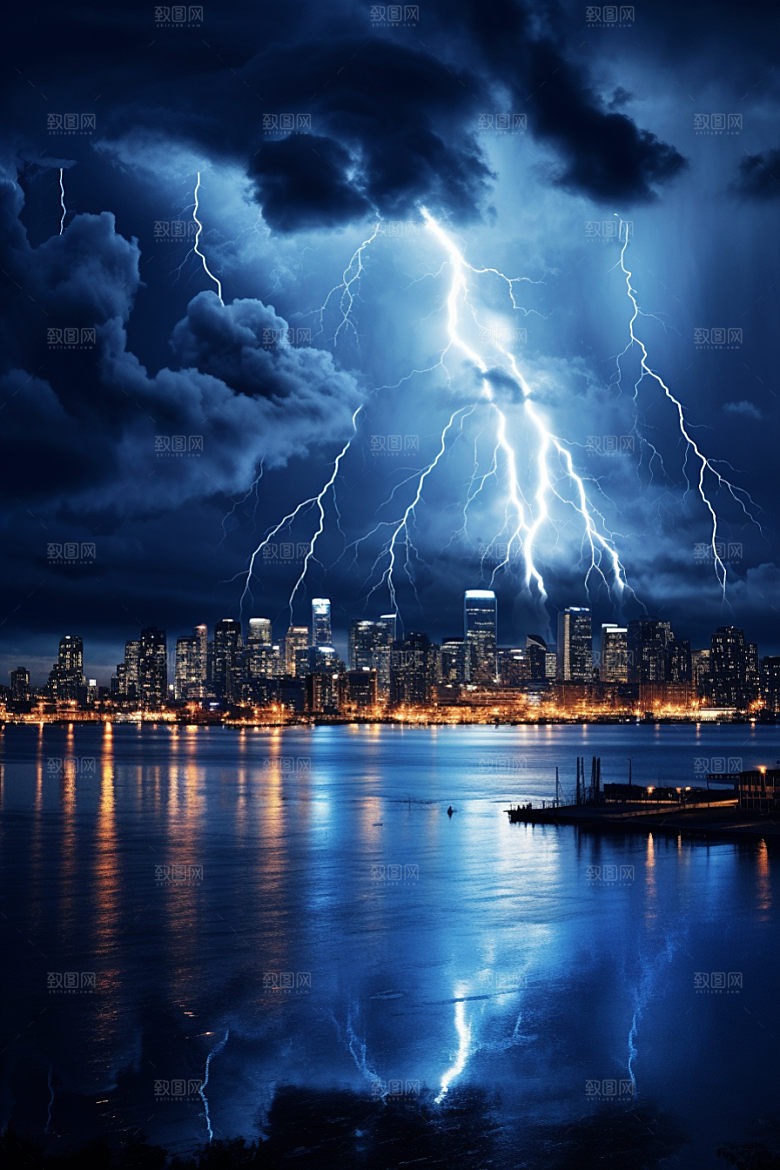 暴雨闪电自然现象自然灾害摄影图