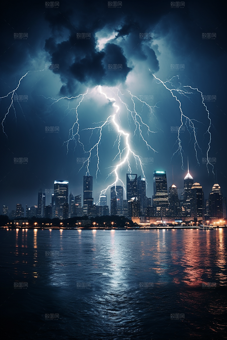暴雨闪电恶劣天气雷雨摄影图