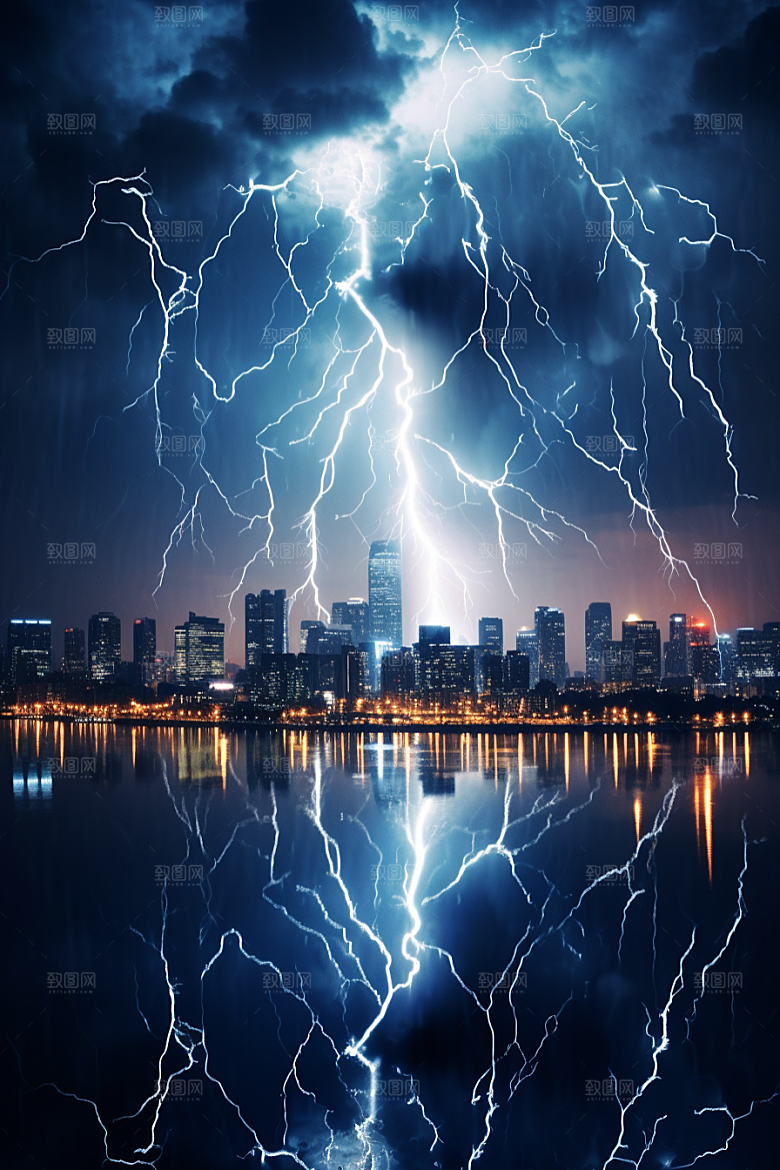 暴雨闪电雷暴气象摄影图
