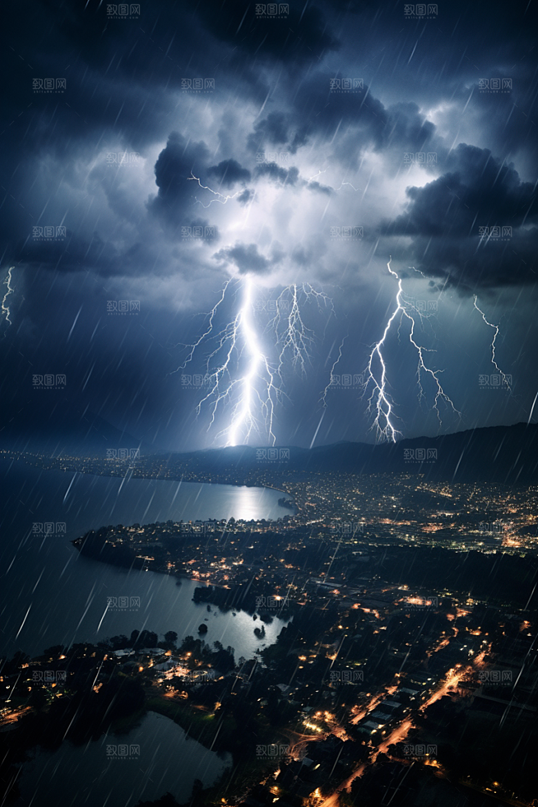 暴雨闪电恶劣天气雷雨摄影图