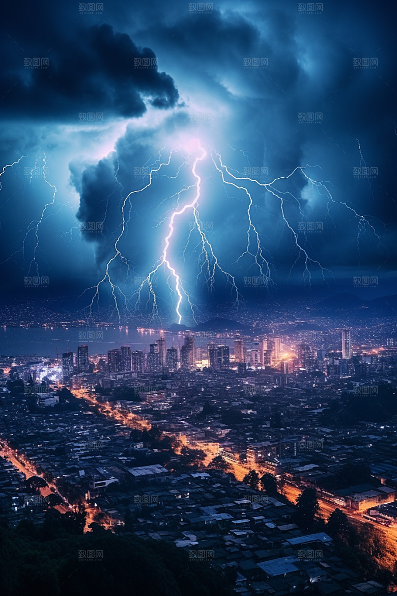 暴雨闪电自然现象恶劣天气摄影图