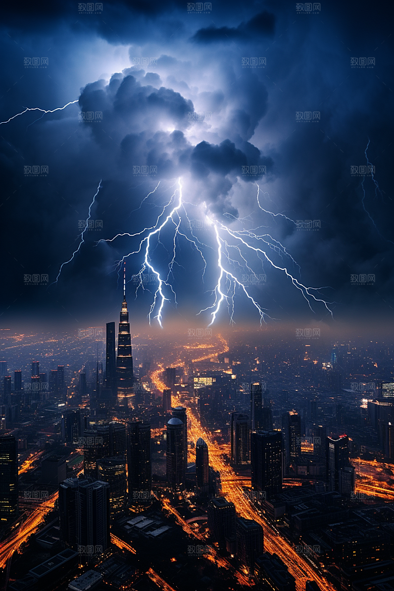 暴雨闪电雷雨自然现象摄影图