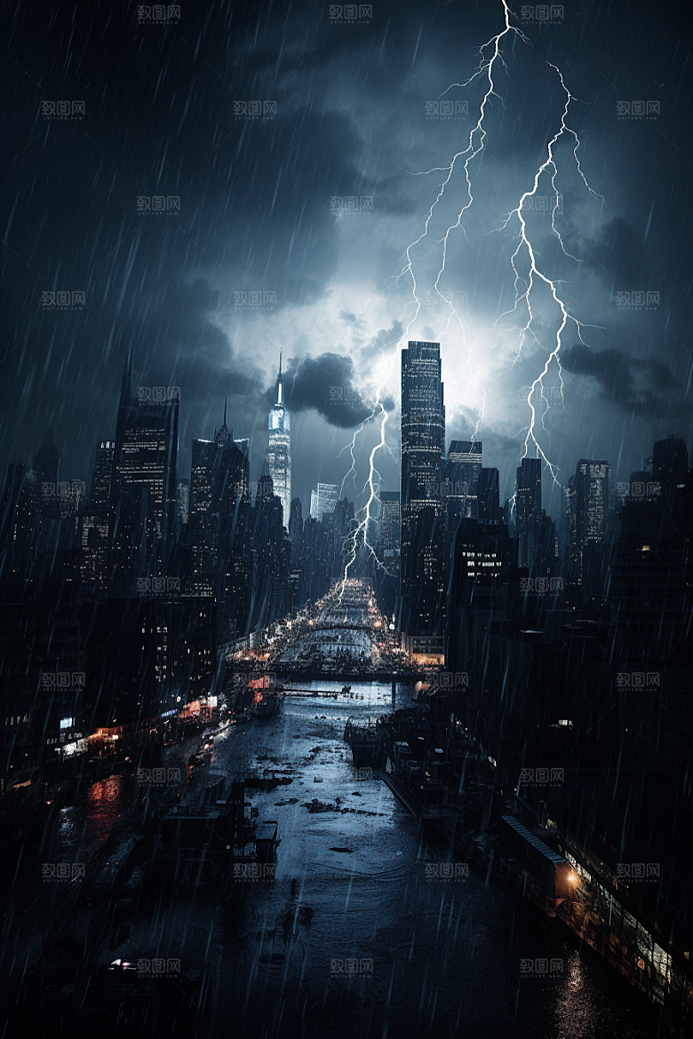 暴雨闪电气象自然现象摄影图