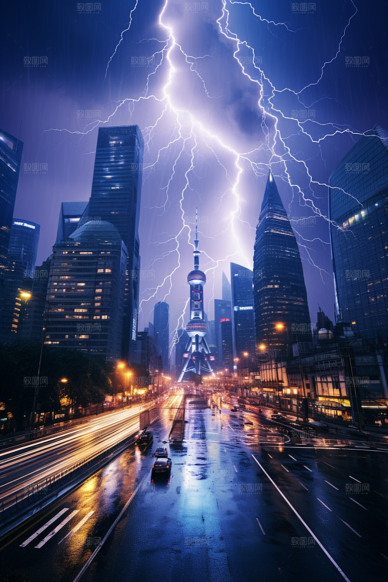暴雨闪电极端天气雷雨摄影图