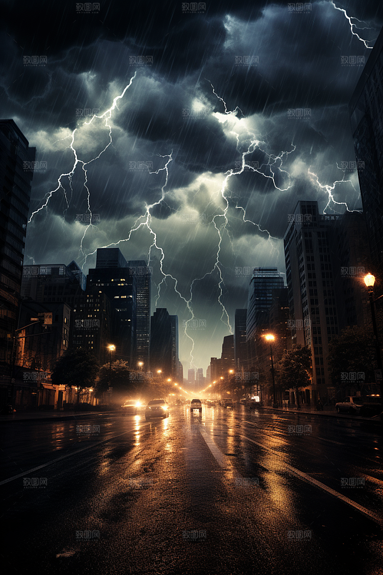 暴雨闪电雷暴自然灾害摄影图