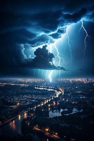 暴雨闪电自然灾害气象摄影图