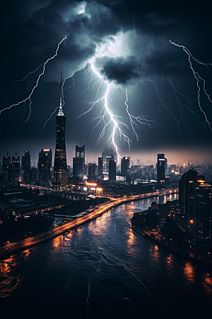 暴雨闪电恶劣天气高清摄影图