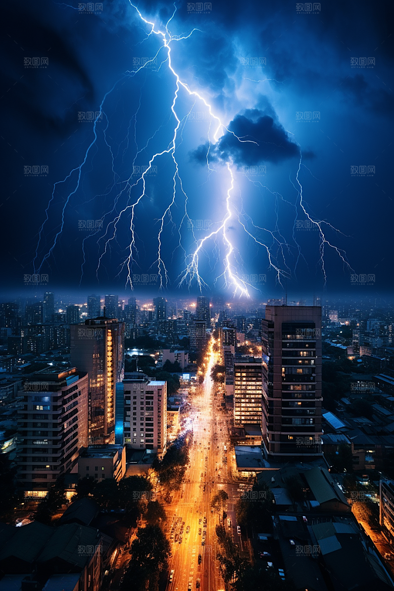 暴雨闪电自然灾害雷雨摄影图