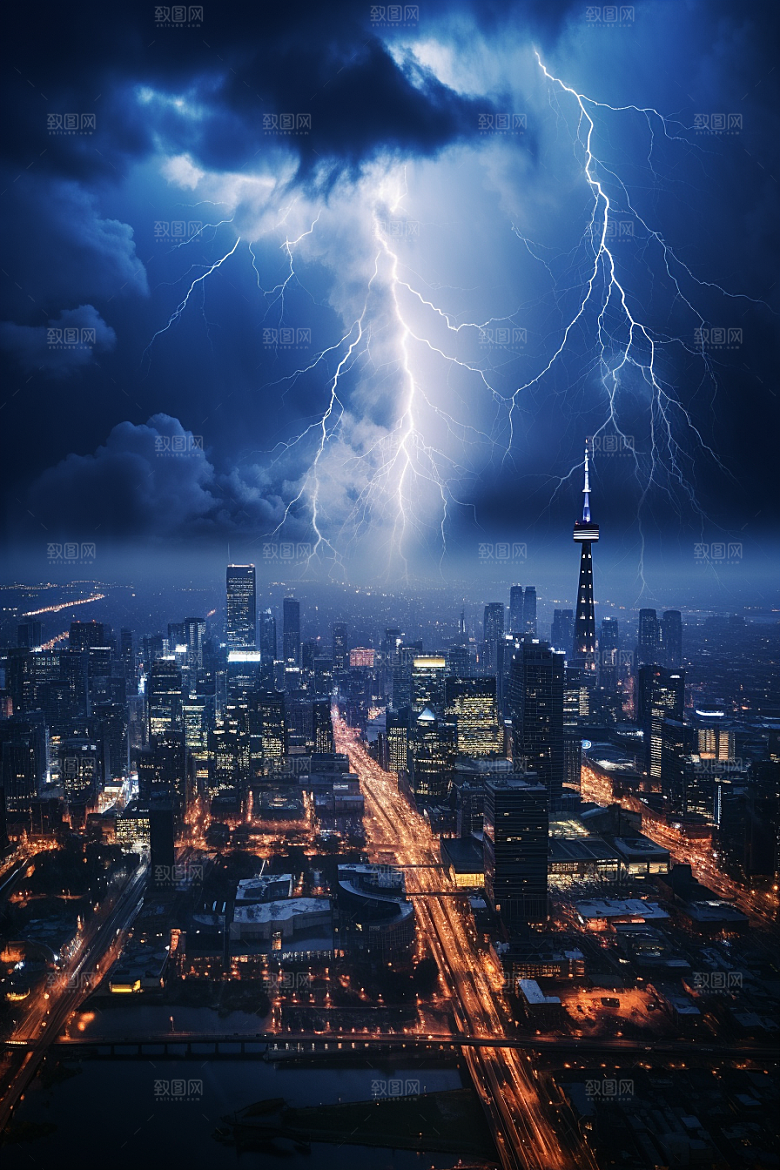 暴雨闪电电闪雷鸣自然灾害摄影图