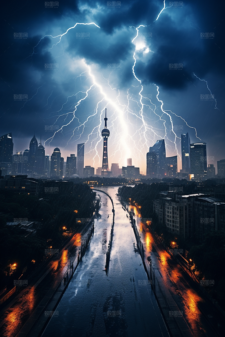 暴雨闪电高清恶劣天气摄影图