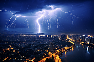 暴雨闪电自然灾害自然现象摄影图