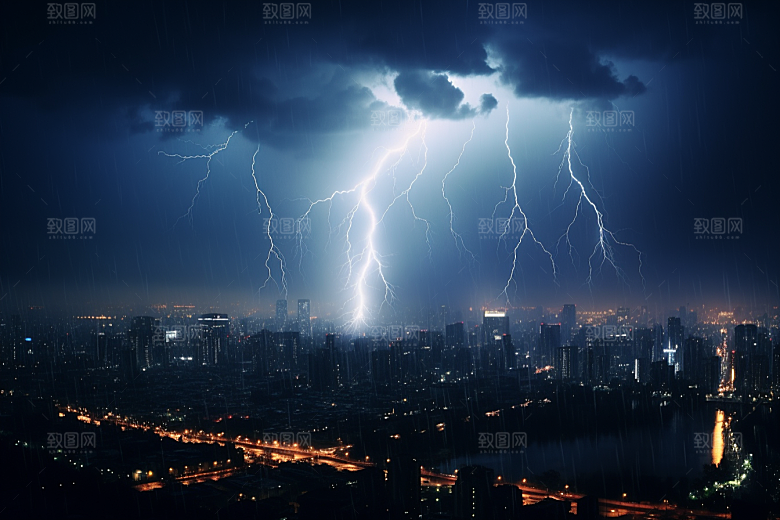 暴雨闪电雷暴雷雨摄影图