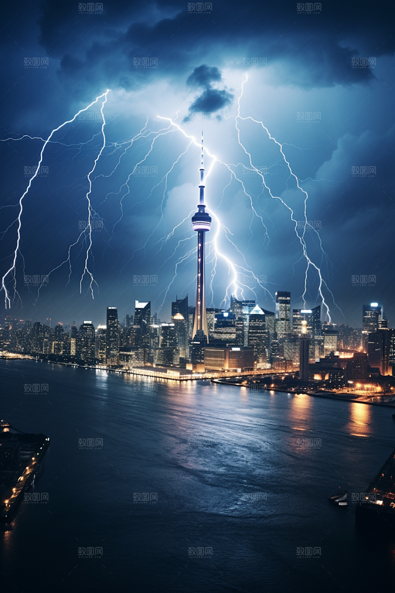 暴雨闪电自然灾害恶劣天气摄影图