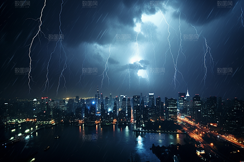 暴雨闪电雷雨城市摄影图