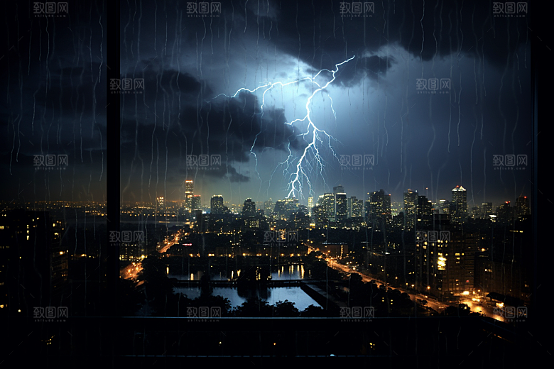 暴雨闪电自然灾害电闪雷鸣摄影图