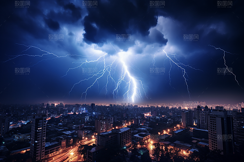 暴雨闪电自然现象自然灾害摄影图