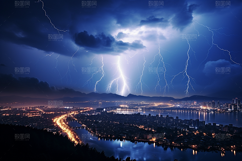 暴雨闪电雷雨自然现象摄影图