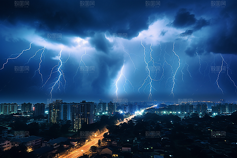 暴雨闪电自然现象气象摄影图