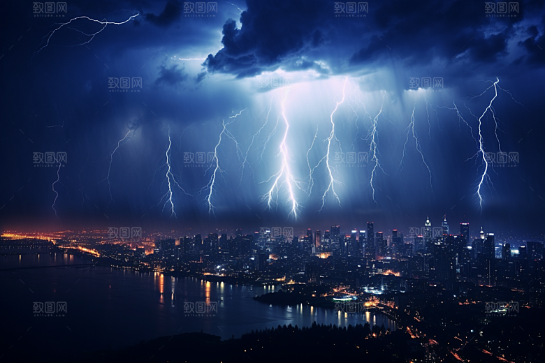 暴雨闪电极端天气电闪雷鸣摄影图