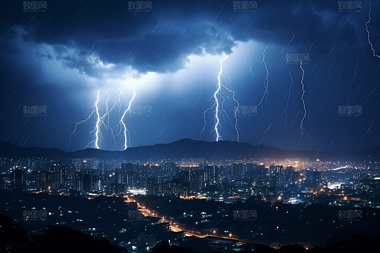 暴雨闪电高清自然灾害摄影图