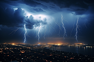 暴雨闪电雷暴自然灾害摄影图