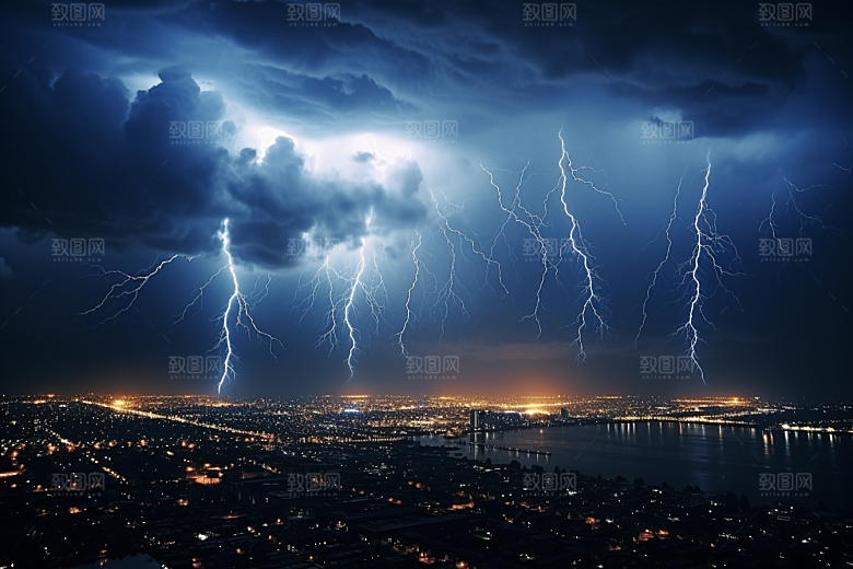 暴雨闪电雷暴自然灾害摄影图