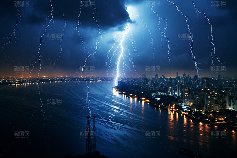暴雨闪电极端天气恶劣天气摄影图