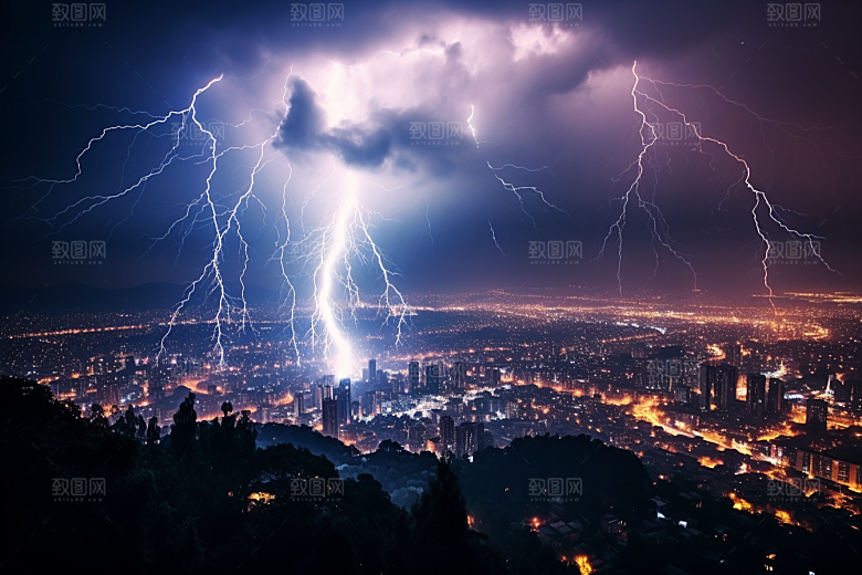 暴雨闪电雷暴高清摄影图