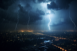 暴雨闪电电闪雷鸣恶劣天气摄影图