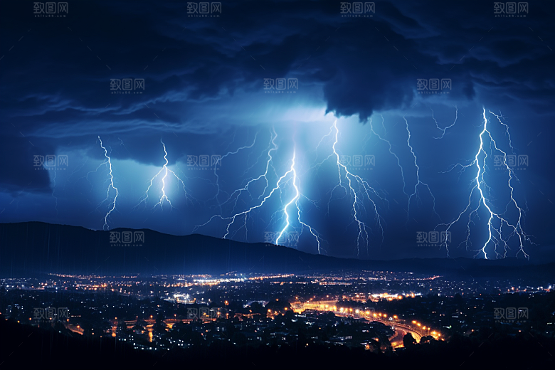 暴雨闪电极端天气雷雨摄影图