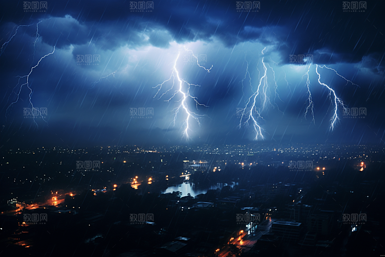 暴雨闪电恶劣天气自然灾害摄影图