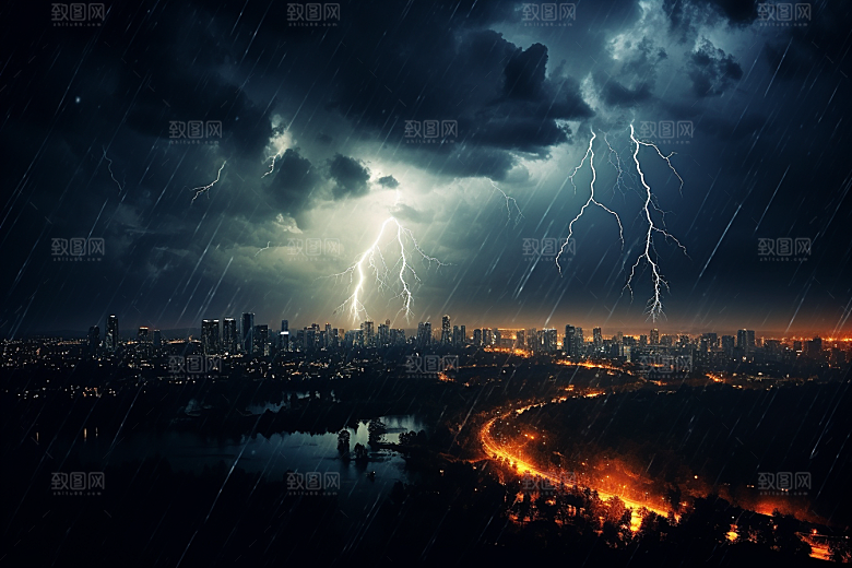 暴雨闪电气象自然现象摄影图