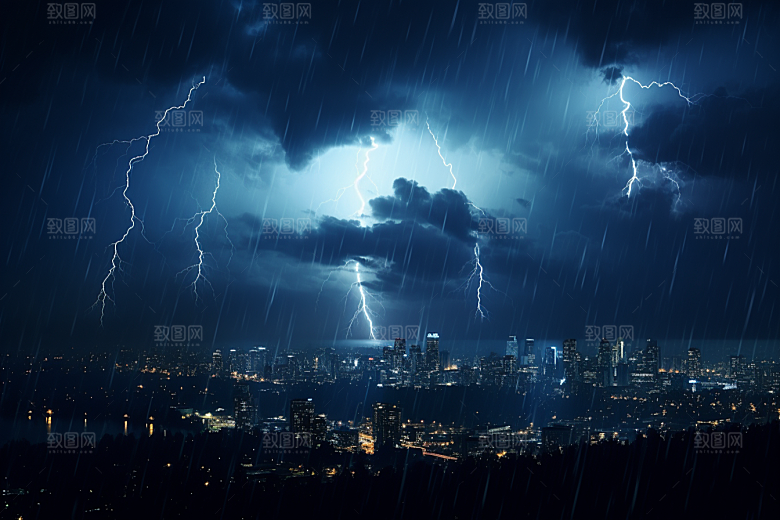 暴雨闪电自然灾害雷雨摄影图