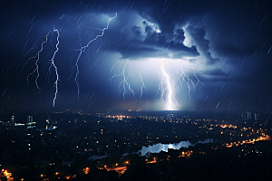 暴雨闪电电闪雷鸣城市摄影图