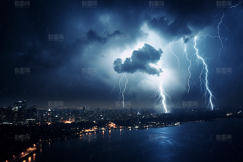 暴雨闪电自然灾害自然现象摄影图
