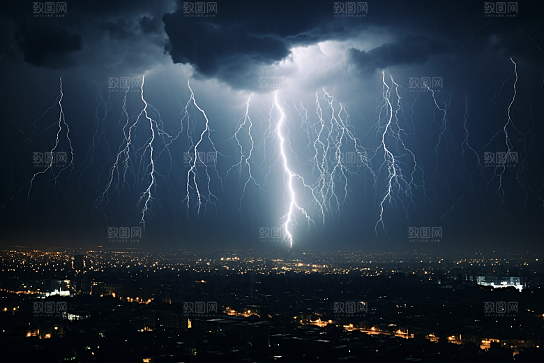 暴雨闪电自然灾害雷暴摄影图